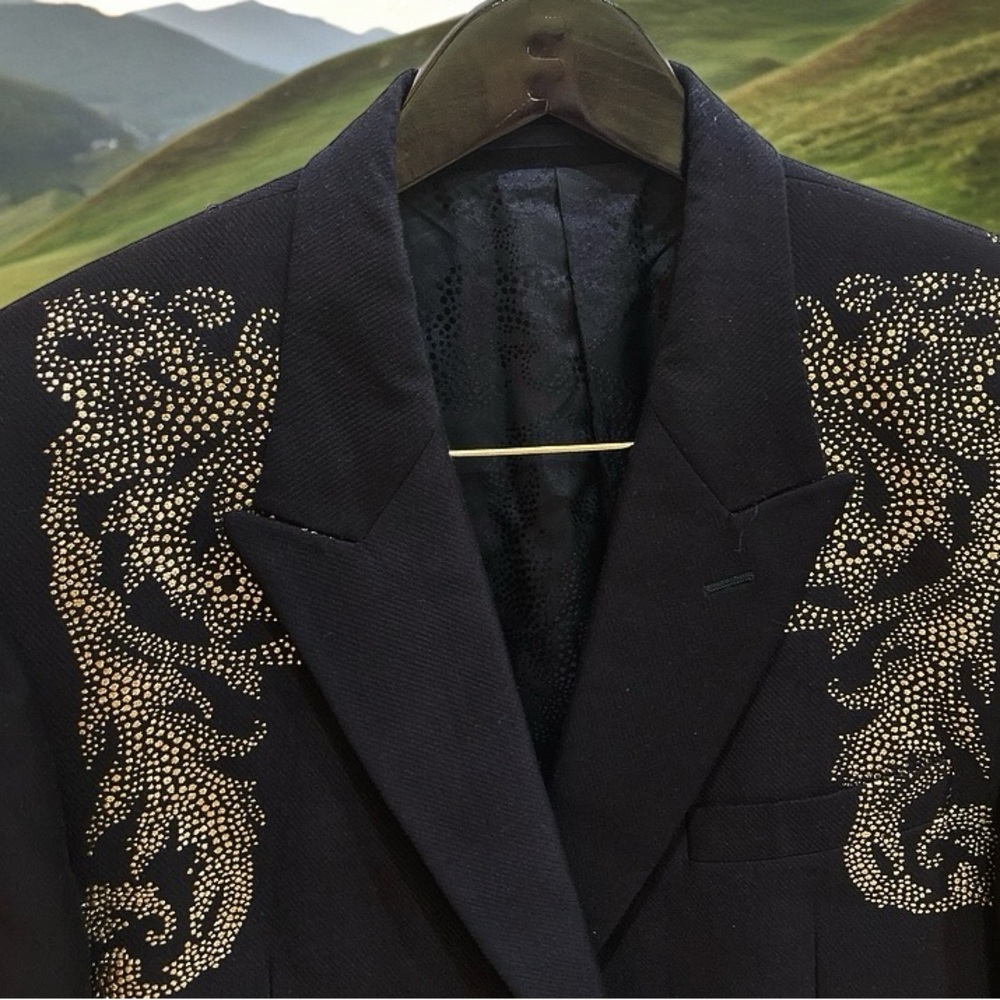 Versace black n gold embroidered suit